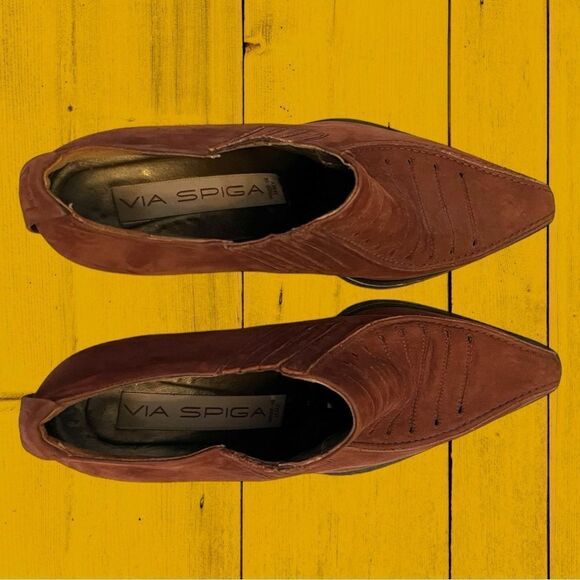 Vintage 90s Via Spiga suede wooden heel pointed toe shoes western style - Picture 7 of 13